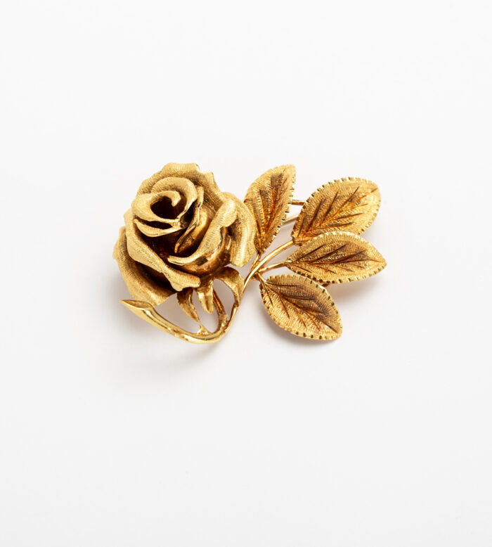 Brosa - pandant trandafir vintage din aur de 18k