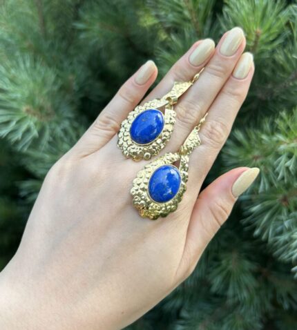 Cercei vintage din aur de 18k cu lapis lazuli